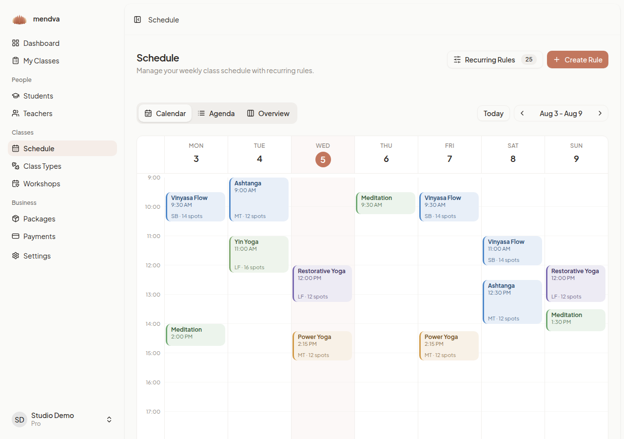 Mendva schedule view